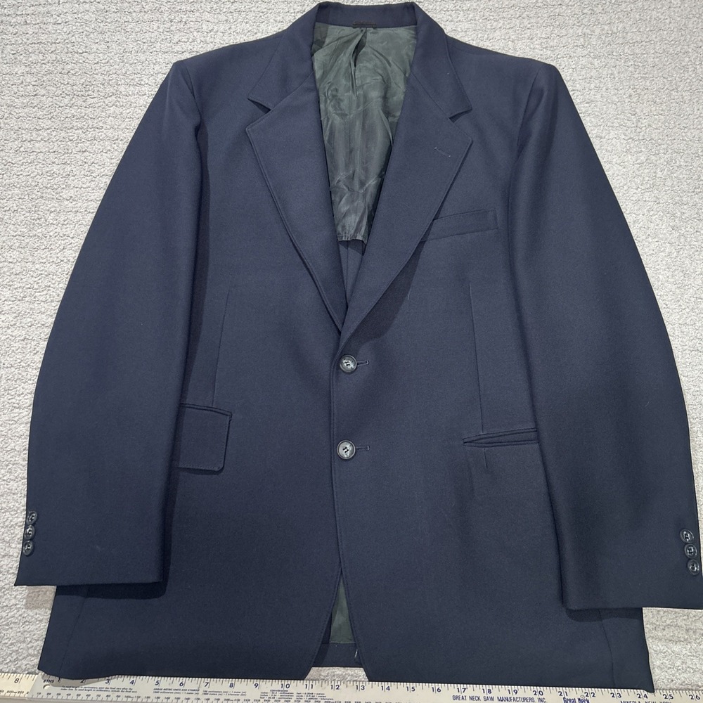 Vintage 70s Sears Roebuck‎ Mens Store Blazer 44R Navy Blue Retro Preppy Coat